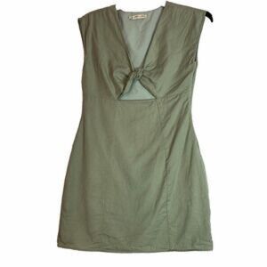 Zara Olive-Taupe Twist-Front Mini Dress